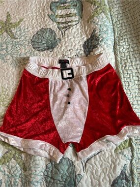 Festive Red & White Velvet Holiday Shorts